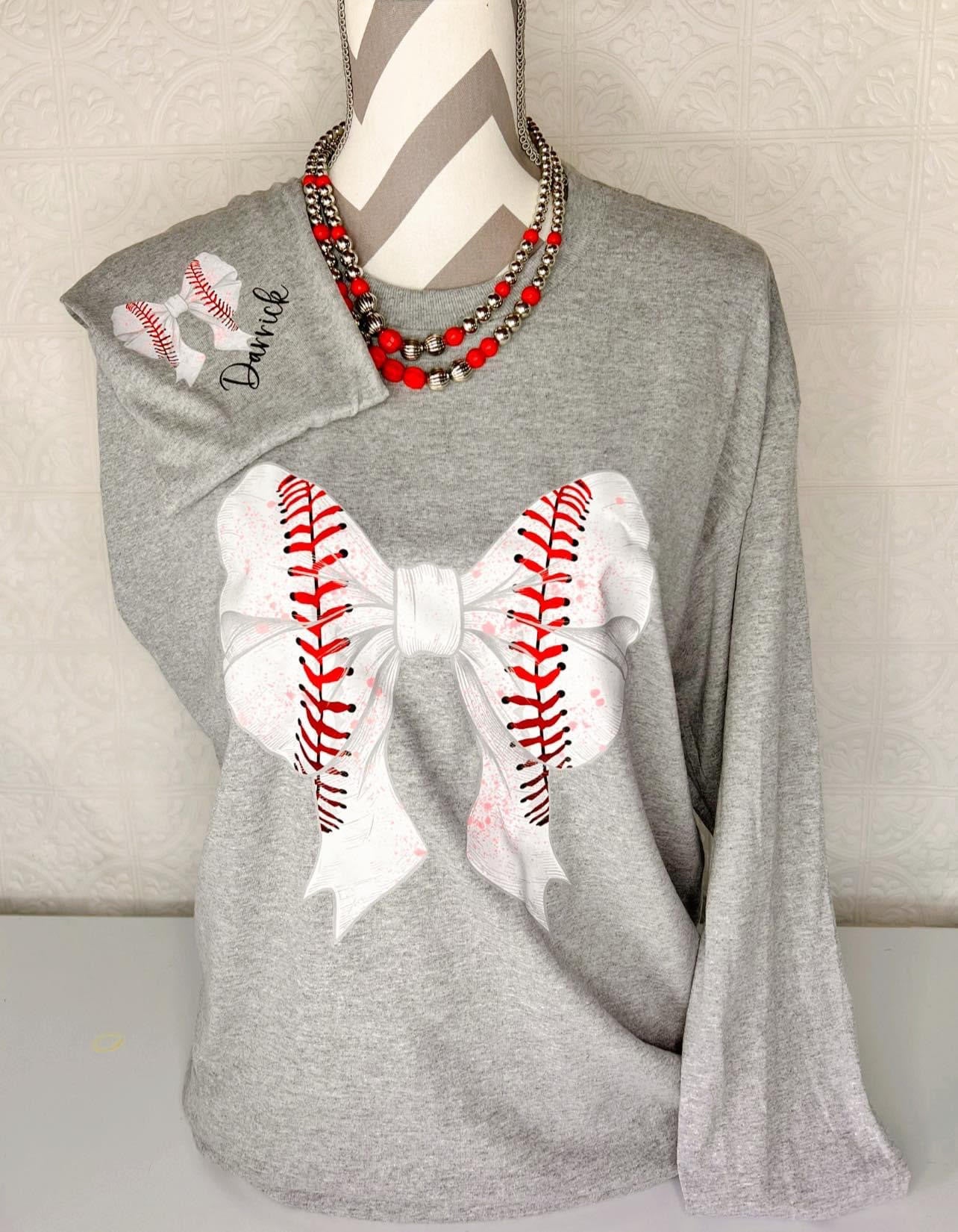 Grey Long Sleeve Baseball Bow Tee